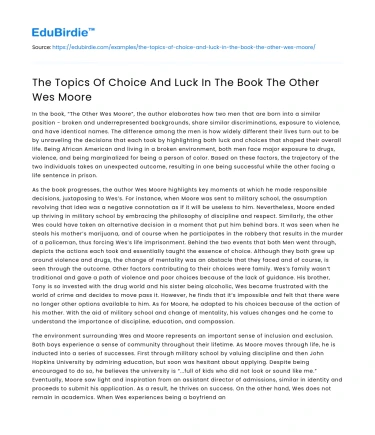 The Topics Of Choice And Luck In The Book The Other Wes Moore