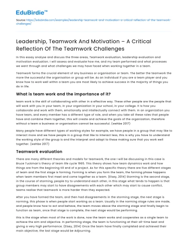 Challenges of Leadership and Teamwork