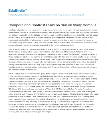 Compare and Contrast Essay on Gun on Study Campus