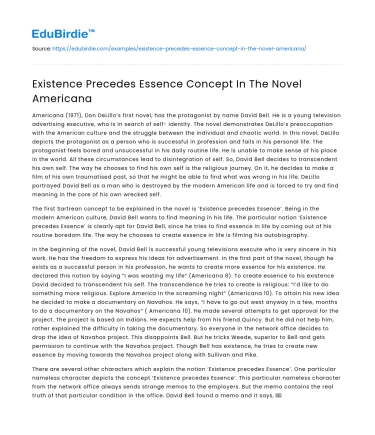 Existence Precedes Essence Concept In The Novel Americana
