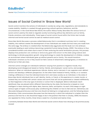Issues of Social Control in ‘Brave New World’