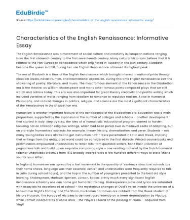 Characteristics of the English Renaissance: Informative Essay