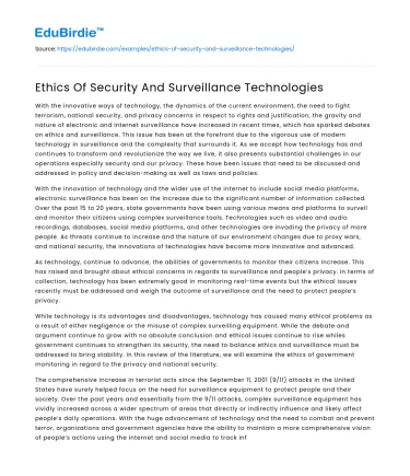 Ethics Of Security And Surveillance Technologies