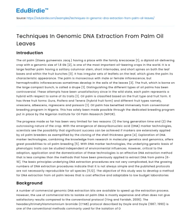 Techniques In Genomic DNA Extraction From Palm Oil Leaves