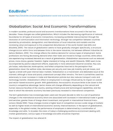 Globalization: Social And Economic Transformations