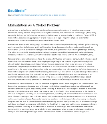 Malnutrition As A Global Problem