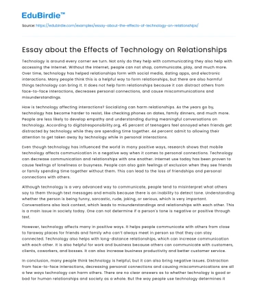 Essay about the Effects of Technology on Relationships