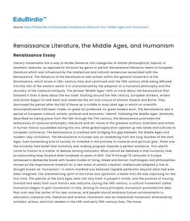 Renaissance Literature, the Middle Ages, and Humanism