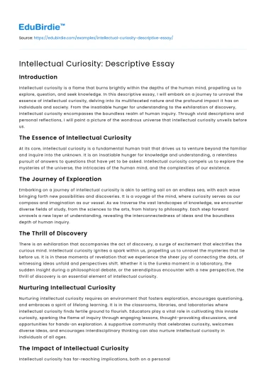 Intellectual Curiosity: Descriptive Essay