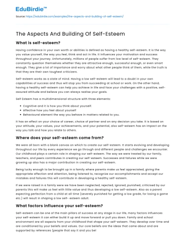 The Aspects And Building Of Self-Esteem