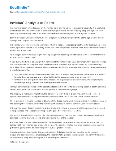 Invictus’: Analysis of Poem