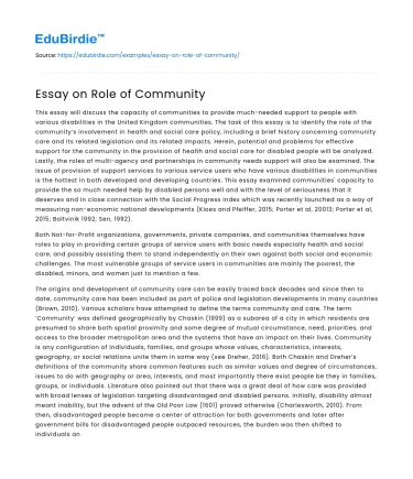 Essay on Role of Community