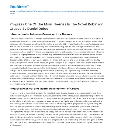Progress in Robinson Crusoe by Daniel Defoe