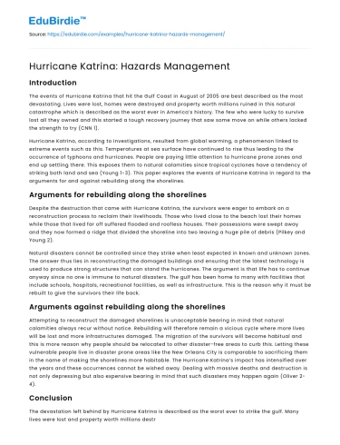Hurricane Katrina: Hazards Management
