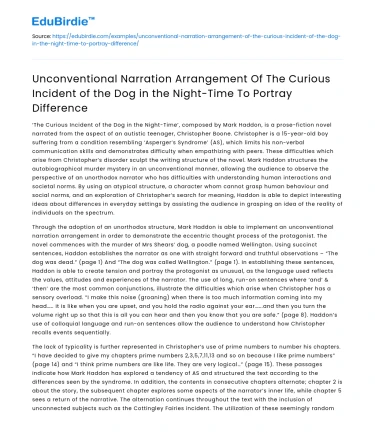 Unconventional Narration in “Curious Incident” portrays difference