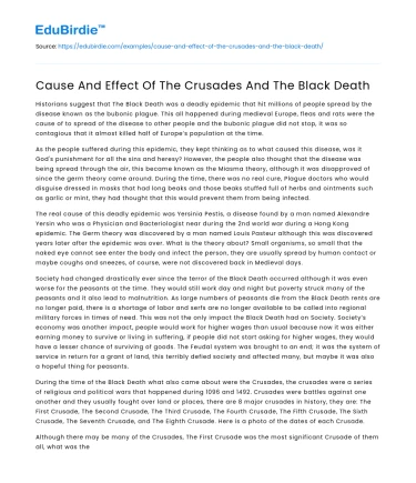 Cause And Effect Of The Crusades And The Black Death