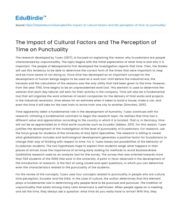 The Impact of Cultural Factors and The Perception of Time on Punctuality