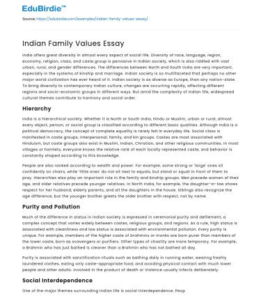 Indian Family Values Essay