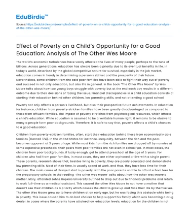 Impact of Poverty on Child’s Education in The Other Wes Moore