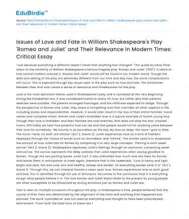Love, Fate in ‘Romeo and Juliet’: Modern Relevance