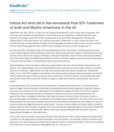 Treatment of Arab and Muslim Americans post 9/11