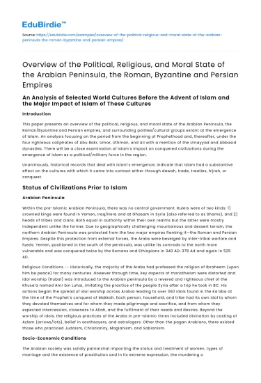 Political, Religious, and Moral State of Arabian Peninsula & Empires