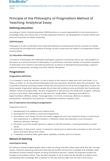 Pragmatism in Teaching: An Analytical Essay