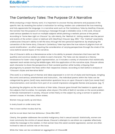 The Canterbury Tales: The Purpose Of A Narrative