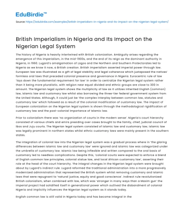British Imperialism in Nigeria and Its Impact on the Nigerian Legal System