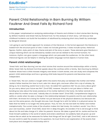 Parent-child dynamics in “Barn Burning” and “Great Falls”