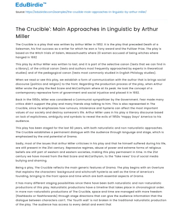 The Crucible’: Main Approaches in Linguistic by Arthur Miller