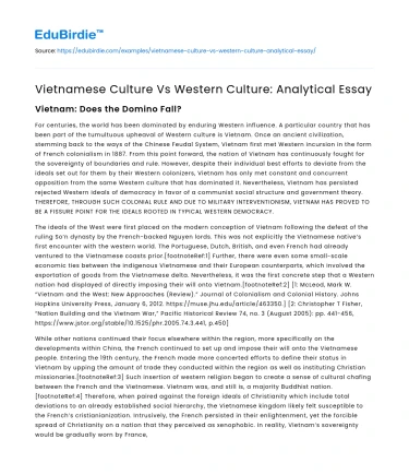 Vietnamese Culture Vs Western Culture: Analytical Essay