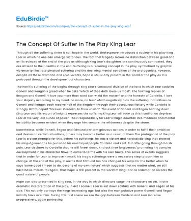 The Concept Of Suffer In The Play King Lear