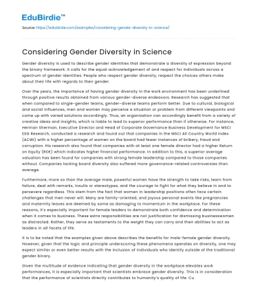 Considering Gender Diversity in Science