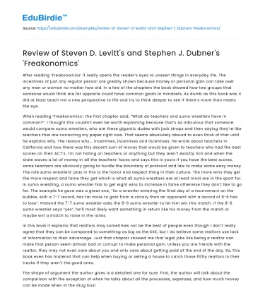 Review of Steven D. Levitt’s and Stephen J. Dubner’s ‘Freakonomics’