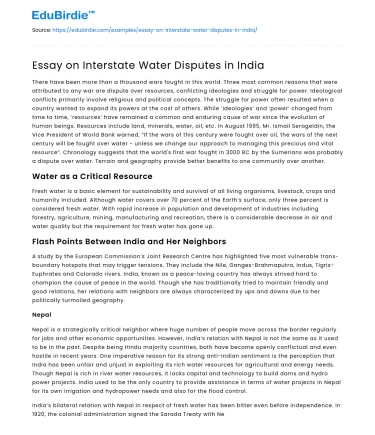 Essay on Interstate Water Disputes in India