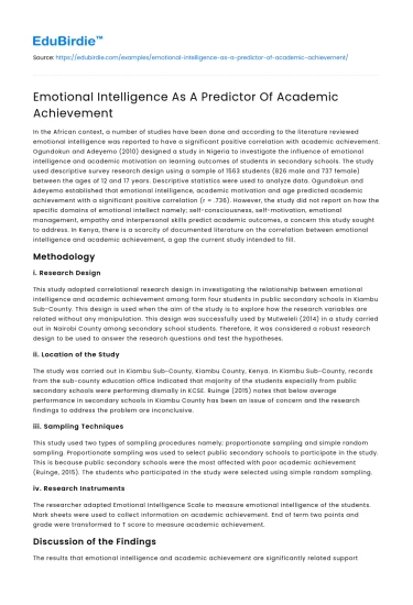 Emotional Intelligence As A Predictor Of Academic Achievement