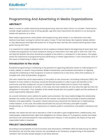 Programming And Advertising In Media Organizations