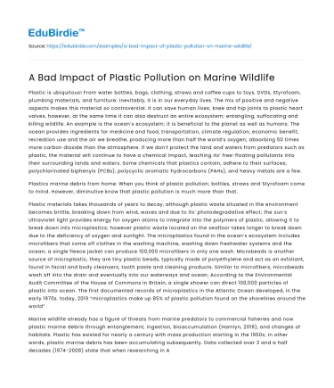 A Bad Impact of Plastic Pollution on Marine Wildlife