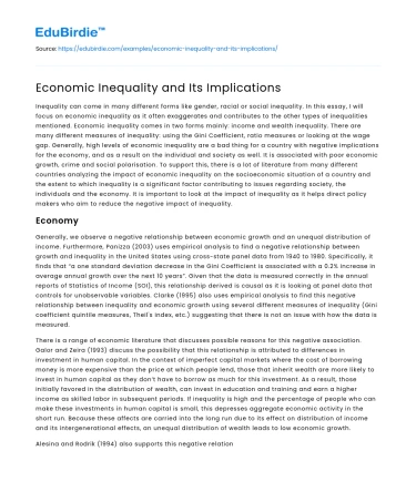 Economic Inequality and Its Implications