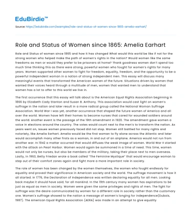 Role and Status of Women since 1865: Amelia Earhart