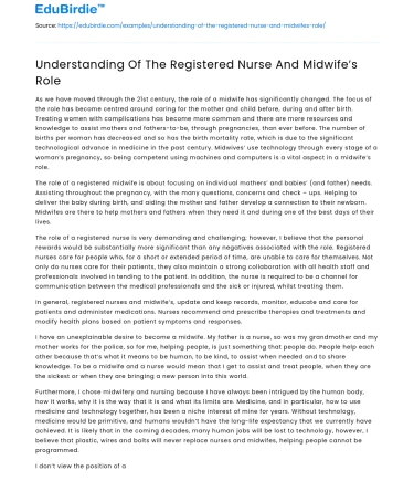 Understanding Of The Registered Nurse And Midwife’s Role