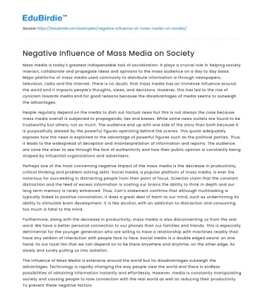 Negative Influence of Mass Media on Society