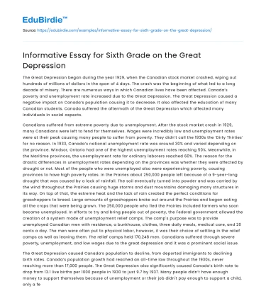 Informative Essay for Sixth Grade on the Great Depression