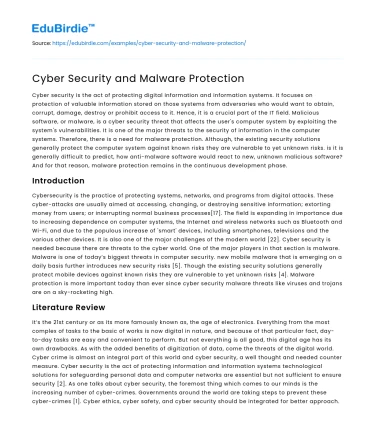 Cyber Security and Malware Protection