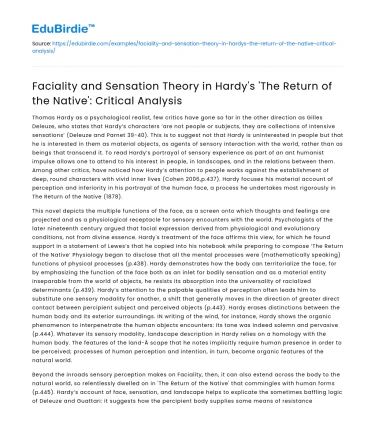 Faciality & Sensation in Hardy’s ‘Return of the Native’