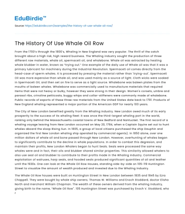 The History Of Use Whale Oil Row