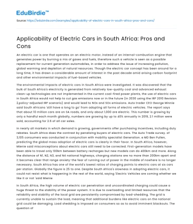 Applicability of Electric Cars in South Africa: Pros and Cons
