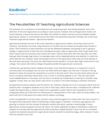 The Peculiarities Of Teaching Agricultural Sciences