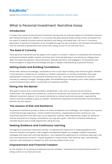 What Is Personal Investment: Narrative Essay